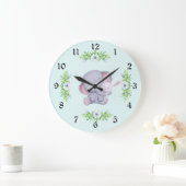 Kute Gray Elephant and White Bunny Rabbit Grote Klok (Huis)