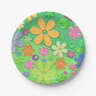 Kute Green 60s Flowers Paper Borden Papieren Bordje