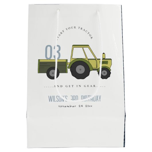 Kute Green Blue Boerderij Tractor Kinder elke zond Medium Cadeauzakje (Achterkant)