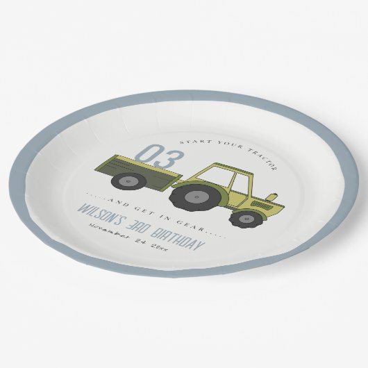 Kute Green Blue Boerderij Tractor Kinder elke zond Papieren Bordje (Gekanteld)