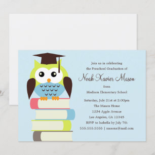 Kute Green/Blue Owl   Uitnodiging voor de graduati