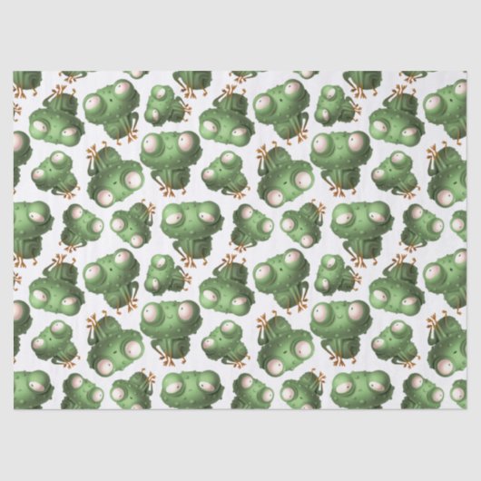 Kute Green Cartoon Frogs op White Decoupage Tissuepapier (Voorkant)