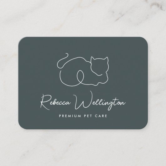 Kute Green Cat Line Tekening Pet Sitter Dog Walker Visitekaartje (Voorkant)