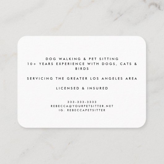 Kute Green Cat Line Tekening Pet Sitter Dog Walker Visitekaartje (Achterkant)