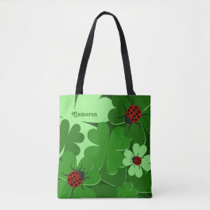 Kute Green Clover Leaves Ladybug Name Canvas tas