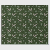 Kute Green Flying Reindeer Snowflakes Kerstmis Cadeaupapier (Vlak)