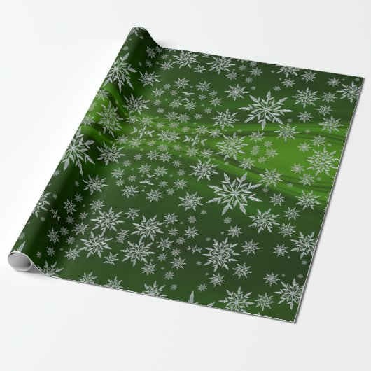 Kute Green Ice Crystal Snowflakes kerst Cadeaupapier (Uitgerold)