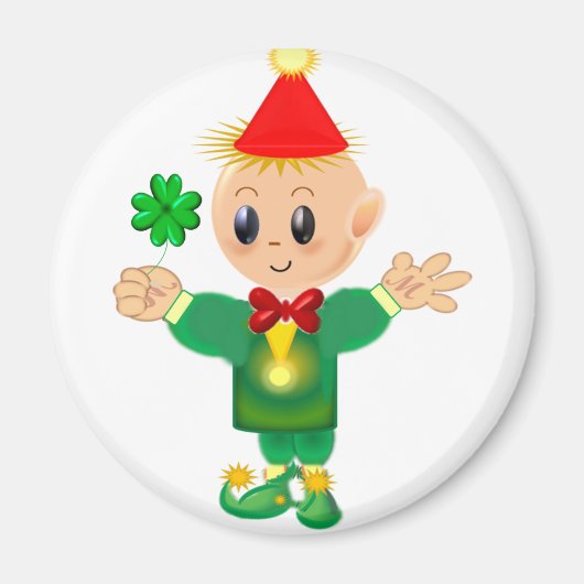 Kute green leprechaun met een gelukkige klaver magneet (Voorkant)
