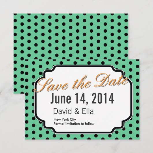 Kute Green Polka Dots Save the Date Cards (Voorkant / Achterkant)