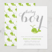 Kute green whale typografie baby douche kaart (Voorkant / Achterkant)
