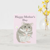 Kute Grey and White Hamster Holding a Flower Kaart (Gele Bloem)