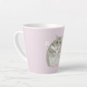 Kute Grey and White Hamster Holding a Flower Latte Mok (Linkerhoek)