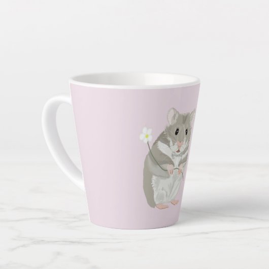 Kute Grey and White Hamster Holding a Flower Latte Mok (Linkerhoek)