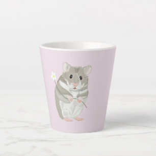 Kute Grey and White Hamster Holding a Flower Latte Mok