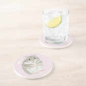 Kute Grey and White Hamster Holding a Flower Zandsteen Onderzetter (Zijkant)