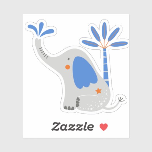 Kute Grey Blue Elephant met palmboomlaptop Sticker (Vel)