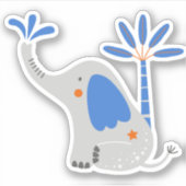 Kute Grey Blue Elephant met palmboomlaptop Sticker (Voorkant)