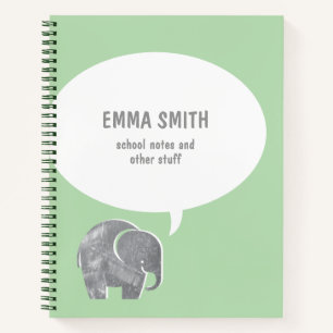 Kute Grey Elephant Speech Bubble on Green Kinder Notitieboek
