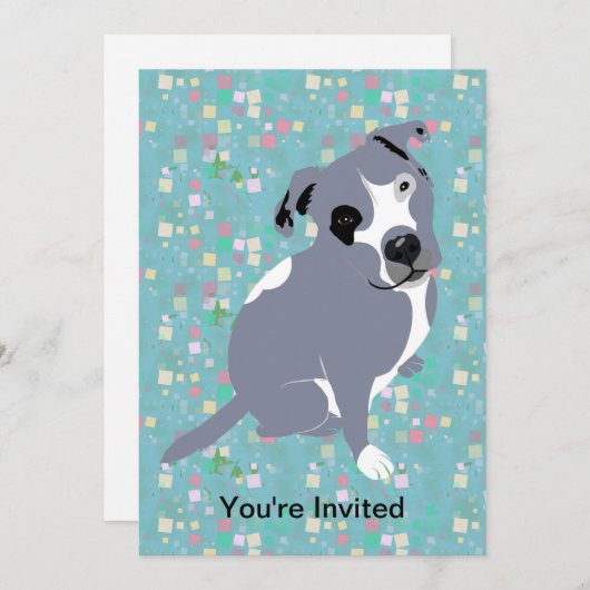 Kute Grey Pitbull Puppy op Squares Pattern Kaart (Voorkant / Achterkant)