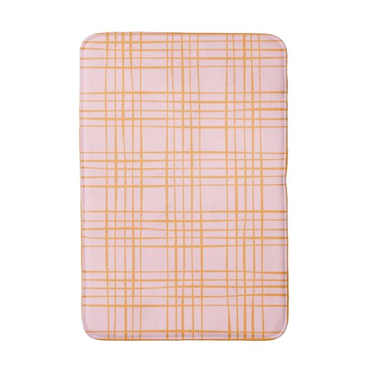 Kute Grid Lines Patroonroze en Oranje Badmat (Voorkant Verticaal)