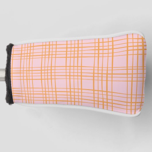 Kute Grid Lines Patroonroze en Oranje Golfheadcover (Voorkant)