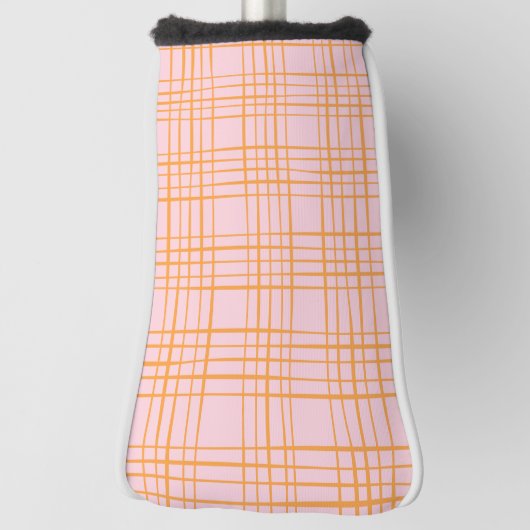 Kute Grid Lines Patroonroze en Oranje Golfheadcover (Draai 90)