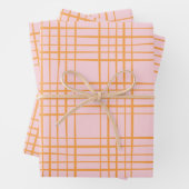 Kute Grid Lines Patroonroze en Oranje Inpakpapier Vel (In situ)