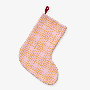 Kute Grid Lines Patroonroze en Oranje Kleine Kerstsok