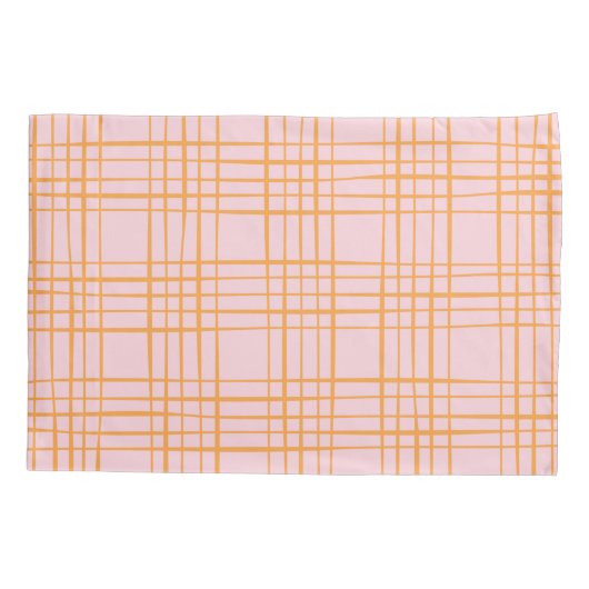 Kute Grid Lines Patroonroze en Oranje Kussensloop (Achterkant)