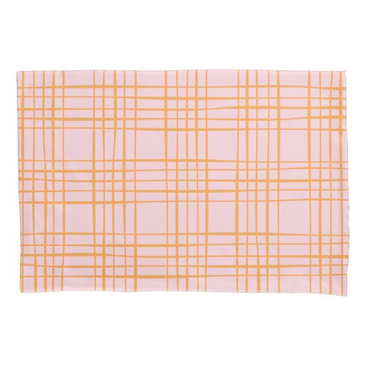 Kute Grid Lines Patroonroze en Oranje Kussensloop (Voorkant)