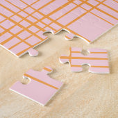 Kute Grid Lines Patroonroze en Oranje Legpuzzel (Zijkant)
