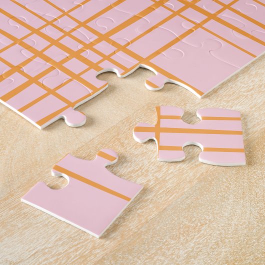 Kute Grid Lines Patroonroze en Oranje Legpuzzel (Zijkant)