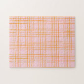 Kute Grid Lines Patroonroze en Oranje Legpuzzel (Horizontaal)