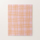 Kute Grid Lines Patroonroze en Oranje Legpuzzel (Verticaal)