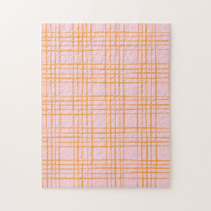 Kute Grid Lines Patroonroze en Oranje Legpuzzel