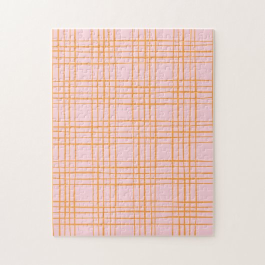 Kute Grid Lines Patroonroze en Oranje Legpuzzel (Verticaal)