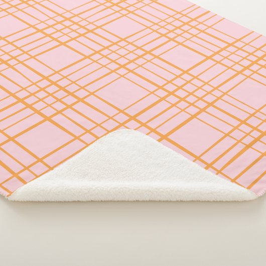 Kute Grid Lines Patroonroze en Oranje Sherpa Deken (3/4)