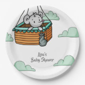 Kute grijze muis in Hot Air Ballon Basket Party Papieren Bordje (Voorkant)