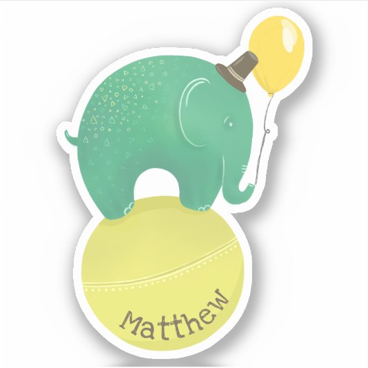 Kute groene en gele olifant. Grappig kinder dier Sticker (Voorkant)