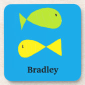 Kute groene en gele vissen op blauw bier onderzetter (Voorkant)