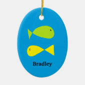 Kute groene en gele vissen op blauw keramisch ornament (Voorkant)