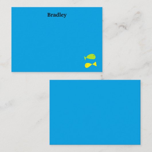 Kute groene en gele vissen op blauw notitiekaartje (Voorkant / Achterkant)