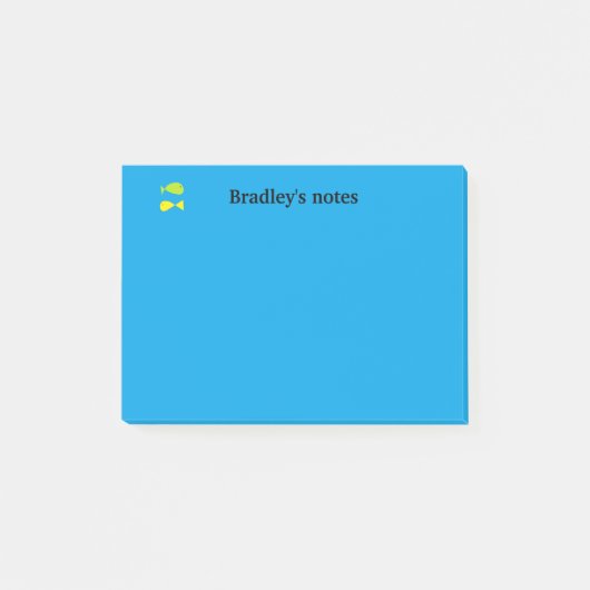Kute groene en gele vissen op blauw post-it® notes (Voorkant)