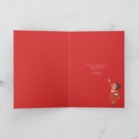 Kute groene kerstboomkinderen feestdagen kaart (Binnen)