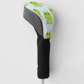 Kute groene kikkers op blauw golfheadcover (Schuin)