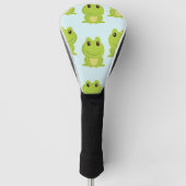Kute groene kikkers op blauw golfheadcover (Voorkant)