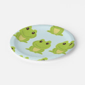 Kute groene kikkers op blauw papieren bordje (Gekanteld)