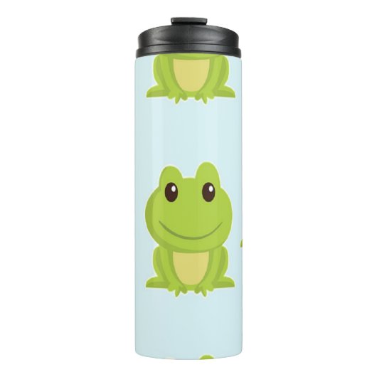 Kute groene kikkers op blauw thermosbeker (Voorkant)