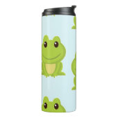 Kute groene kikkers op blauw thermosbeker (Gedraaid links)