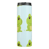 Kute groene kikkers op blauw thermosbeker (Achterkant)